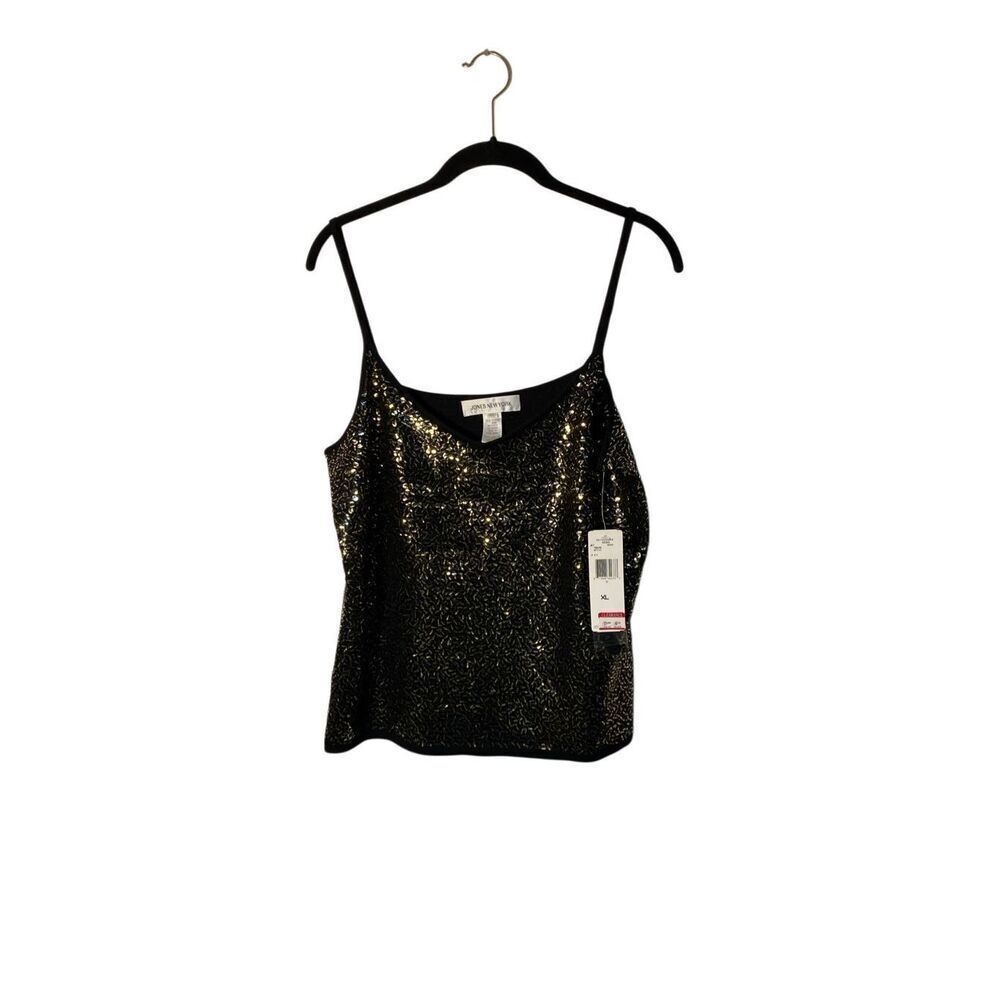 NWT Jones NY women’s black and gold, beaded Marino wool tank top, XL